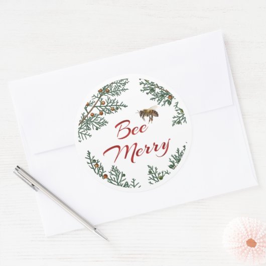Bee Merry Honeybee Holiday Sticker Rode tekst (Envelop)