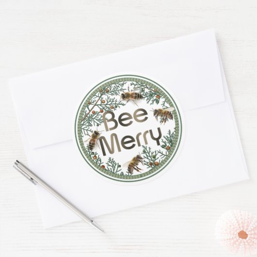 Bee Merry Honeybee Kerstvakantie Sticker (Envelop)