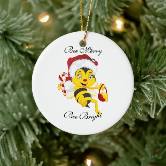 Bee Merry kerstCartoon Keramisch Ornament (Boom)