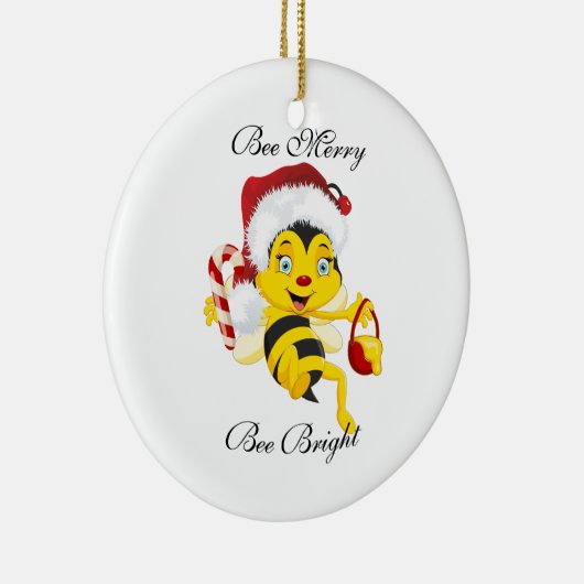 Bee Merry kerstCartoon Keramisch Ornament (Rechts)