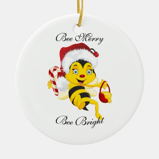 Bee Merry kerstCartoon Keramisch Ornament (Voorkant)