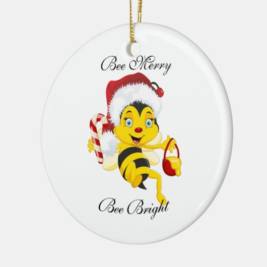 Bee Merry kerstCartoon Keramisch Ornament (Links)