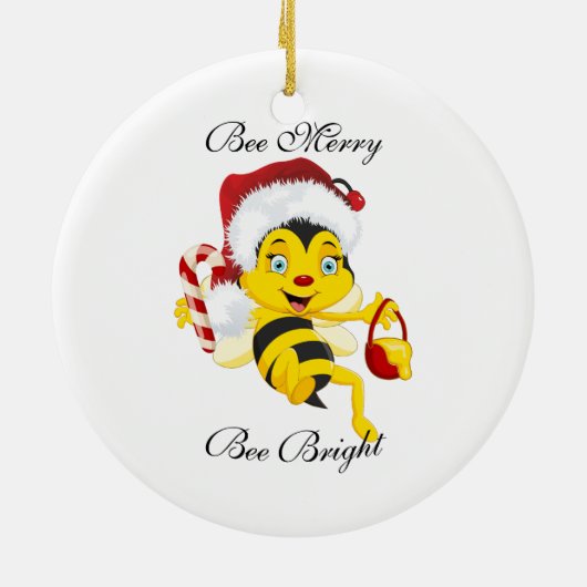 Bee Merry kerstCartoon Keramisch Ornament (Achterkant)