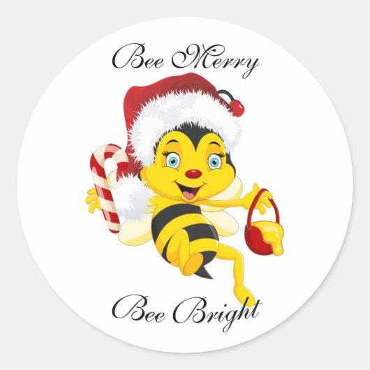 Bee Merry kerstCartoon Ronde Sticker (Voorkant)