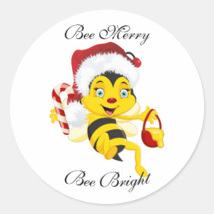 Bee Merry kerstCartoon Ronde Sticker
