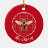 Bee Merry Royal Bee en Honeycomb op rood Keramisch Ornament (Voorkant)