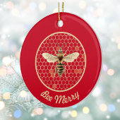 Bee Merry Royal Bee en Honeycomb op rood Keramisch Ornament