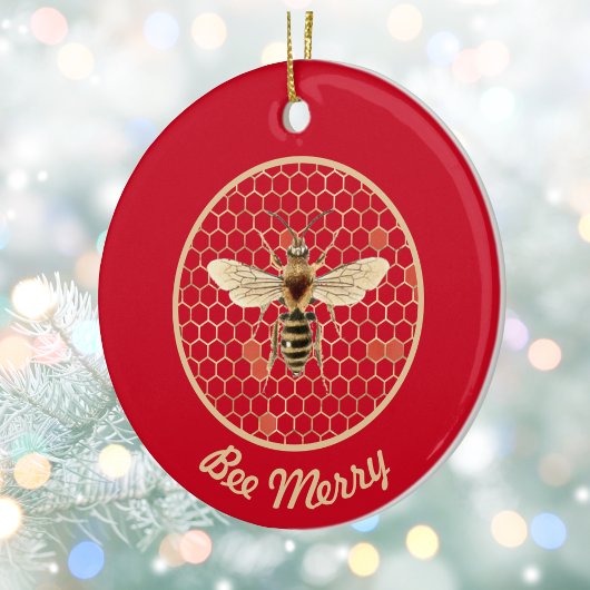 Bee Merry Royal Bee en Honeycomb op rood Keramisch Ornament