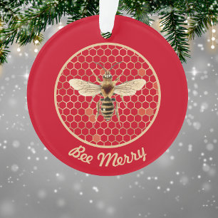 Bee Merry Royal Bee en Honeycomb op rood Ornament