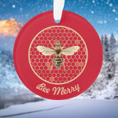 Bee Merry Royal Bee en Honeycomb op rood Ornament