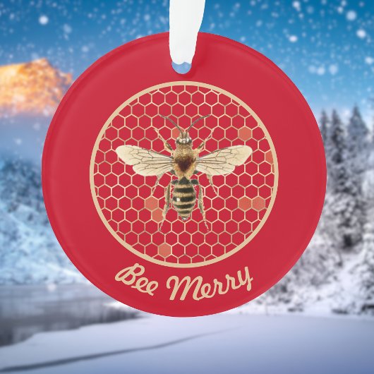 Bee Merry Royal Bee en Honeycomb op rood Ornament