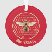 Bee Merry Royal Bee en Honeycomb op rood Ornament (achterkant)