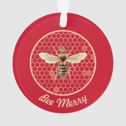 Bee Merry Royal Bee en Honeycomb op rood Ornament (achterkant)