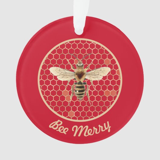 Bee Merry Royal Bee en Honeycomb op rood Ornament (voorkant)