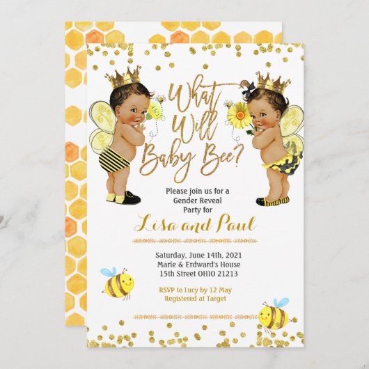 Bee Mexican Geslacht Onthulling Uitnodiging (Voorkant / Achterkant)