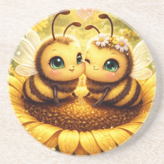 BEE Mijne Zonnebloem Zandsteen Onderzetter (Voorkant)