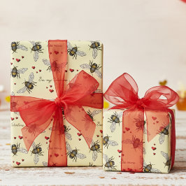 Bee Mine Be My Valentijn Bees and Hearts Yellow Cadeaupapier