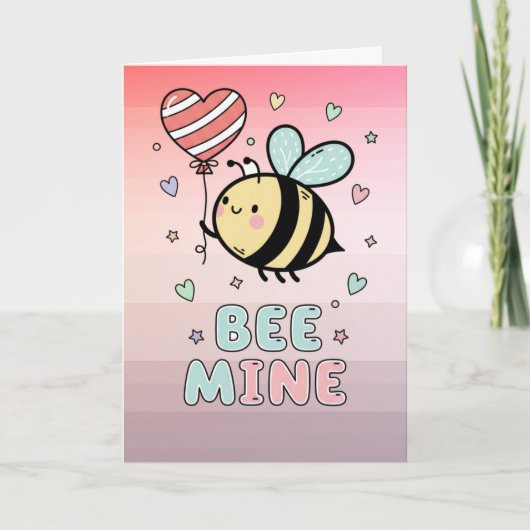 Bee Mine! Cute Bee Valentines Day Greeting Kaart (Voorkant)