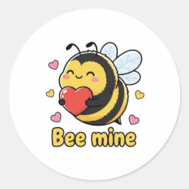 Bee Mine Cute Chubby Bumblebee Valentine Pun  Ronde Sticker