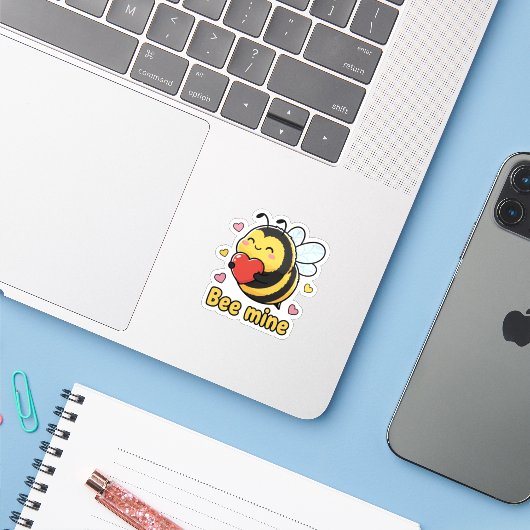 Bee Mine Cute Chubby Bumblebee Valentine Pun  Sticker (Laptop met iPhone)
