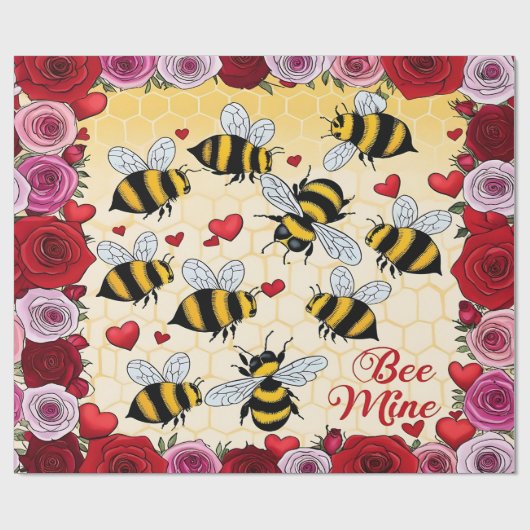 Bee Mine Floral Love Lijst Cadeaupapier (Vlak)