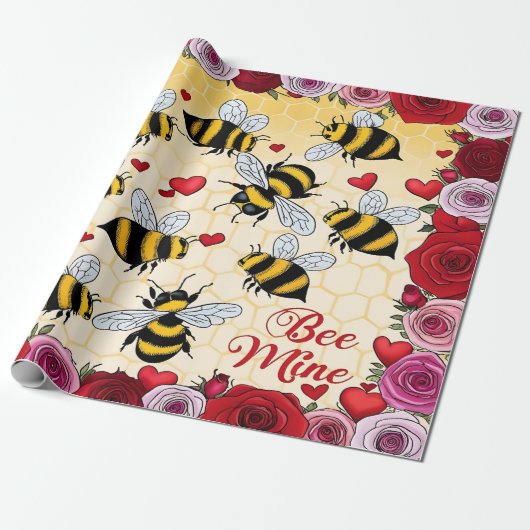 Bee Mine Floral Love Lijst Cadeaupapier (Uitgerold)