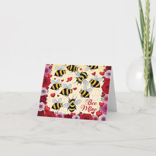 Bee Mine Floral Love Lijst Feestdagen Kaart (Voorkant)