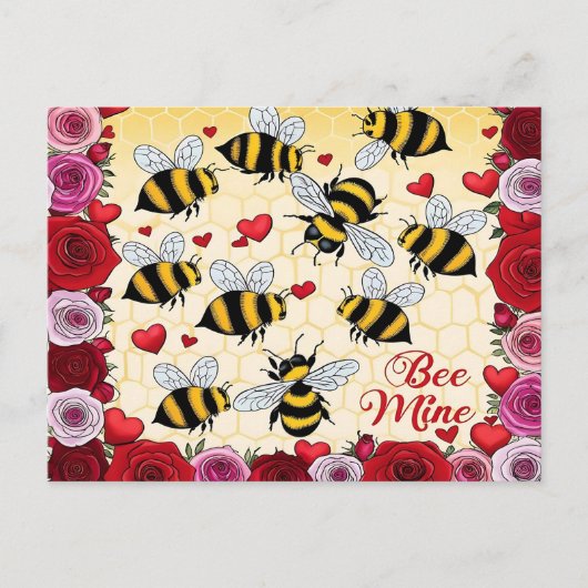 Bee Mine Floral Love Lijst Feestdagenkaart (Voorkant)
