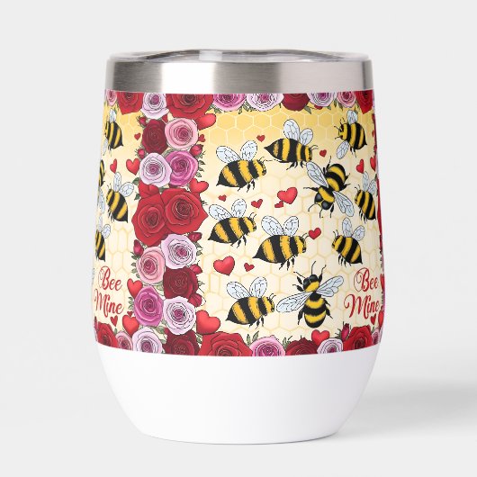 Bee Mine Floral Love Lijst Stemless Wine Tumbler (Achterkant)