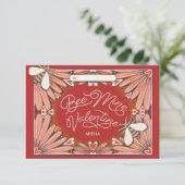 Bee Mine Flowers Roze Rode Klaslokaal Valentijn Ka Kaart (Staand voorkant)