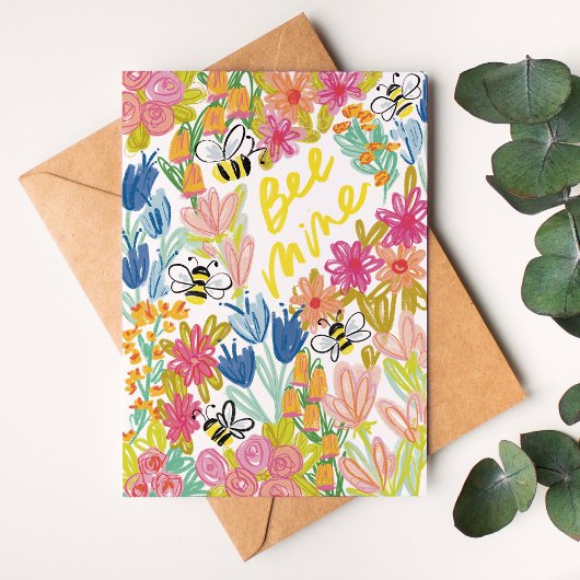 Bee Mine Kleurrijke Bloemen Valentijnsdag Kaart