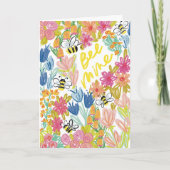 Bee Mine Kleurrijke Bloemen Valentijnsdag Kaart (Voorkant)