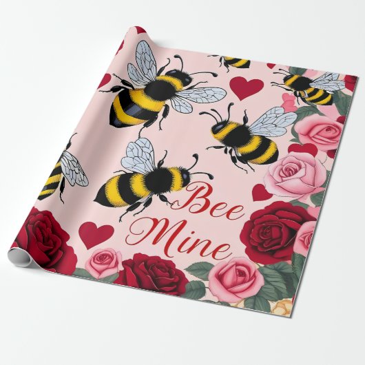 Bee Mine Love Buzz Design Cadeaupapier (Uitgerold)