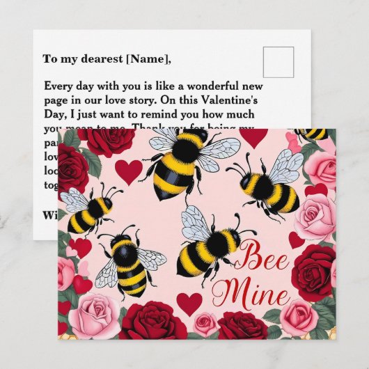 Bee Mine Love Buzz Design Feestdagenkaart (Voorkant / Achterkant)