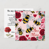 Bee Mine Love Buzz Design Flat Holiday Kaart (Voorkant / Achterkant)