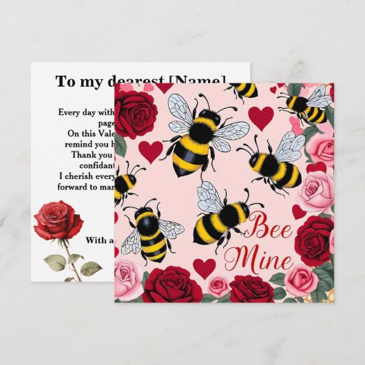 Bee Mine Love Buzz Design Flat Holiday Kaart (Voorkant / Achterkant)