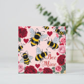Bee Mine Love Buzz Design Flat Holiday Kaart (Staand voorkant)