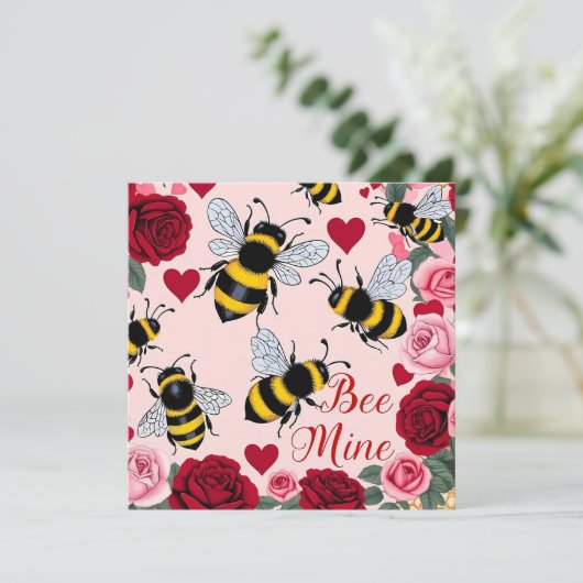 Bee Mine Love Buzz Design Flat Holiday Kaart (Staand voorkant)