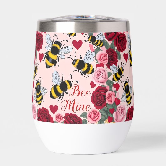 Bee Mine Love Buzz Design Stemless Wine Tumbler (Voorkant)