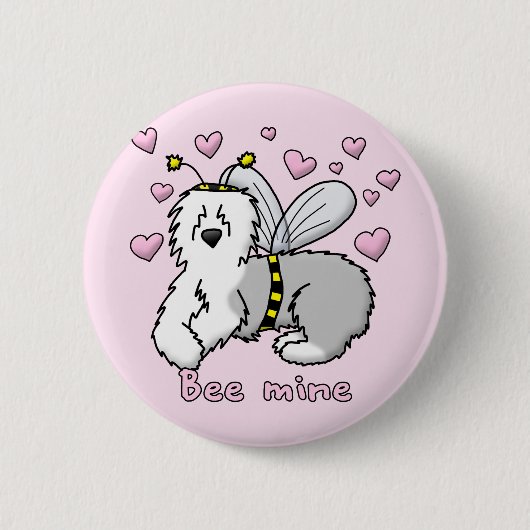 Bee Mine Old English Sheepdog Ronde Button 5,7 Cm (Voorkant)