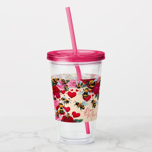Bee Mine Romantisch Bloemen Ontwerp Acryl Drinkbeker (Links)