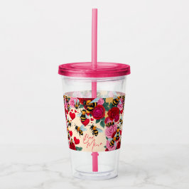 Bee Mine Romantisch Bloemen Ontwerp Acryl Drinkbeker
