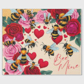Bee Mine Romantisch Bloemen Ontwerp Cadeaupapier (Vlak)