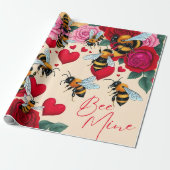 Bee Mine Romantisch Bloemen Ontwerp Cadeaupapier (Uitgerold)