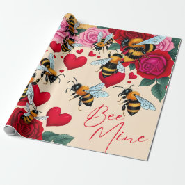 Bee Mine Romantisch Bloemen Ontwerp Cadeaupapier