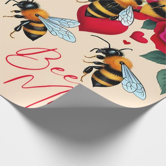Bee Mine Romantisch Bloemen Ontwerp Cadeaupapier (Hoek)