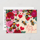 Bee Mine Romantisch Bloemen Ontwerp Feestdagenkaart (Voorkant / Achterkant)
