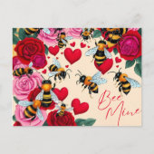 Bee Mine Romantisch Bloemen Ontwerp Feestdagenkaart (Voorkant)
