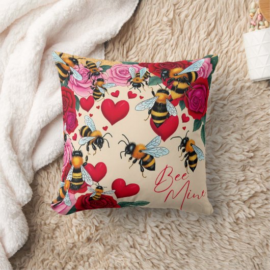 Bee Mine Romantisch Bloemen Ontwerp Kussen (Deken)