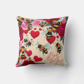 Bee Mine Romantisch Bloemen Ontwerp Kussen (Achterkant)